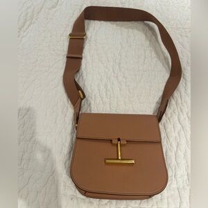 Tom Ford Tara Mini Crossbody bag Tan Leather with gold hardware